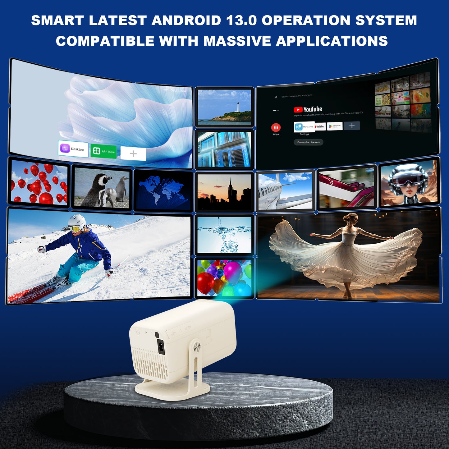 BORSSO Pixel GO PRO Native 1080P Android 13.0, Dual OS, Smart Projector, Voice Control, Full Auto (OA + AF+TILT), 6X Brighter, 4K HDR Support, Netflix, Prime etc, WiFi 6 & BT, HDMI ARC, 3D Support