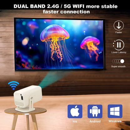 BORSSO Pixel GO PRO Native 1080P Android 13.0, Dual OS, Smart Projector, Voice Control, Full Auto (OA + AF+TILT), 6X Brighter, 4K HDR Support, Netflix, Prime etc, WiFi 6 & BT, HDMI ARC, 3D Support
