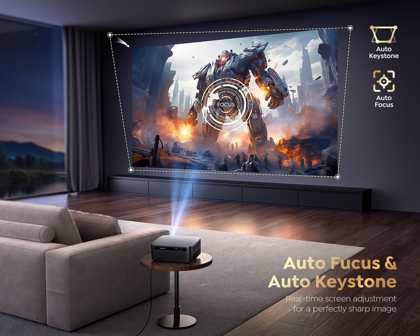 BORSSO BS40 AIR (GTV) Certified Android 11 (2 GB RAM) Native 1080P Fully Automatic, Semi Closed Engine 4K Projector for Home, Ultra Bright 2400 ANSI, HDMI ARC with Dolby Audio, BT 5.2, Dual Wi-Fi