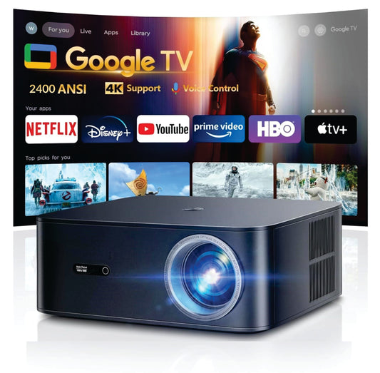 BORSSO BS40 AIR (GTV) Certified Android 11 (2 GB RAM) Native 1080P Fully Automatic, Semi Closed Engine 4K Projector for Home, Ultra Bright 2400 ANSI, HDMI ARC with Dolby Audio, BT 5.2, Dual Wi-Fi